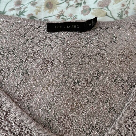 The Limited Silver Shimmery Open Knit Pullover Long Sleeve Layering Shirt S - Picture 3 of 6